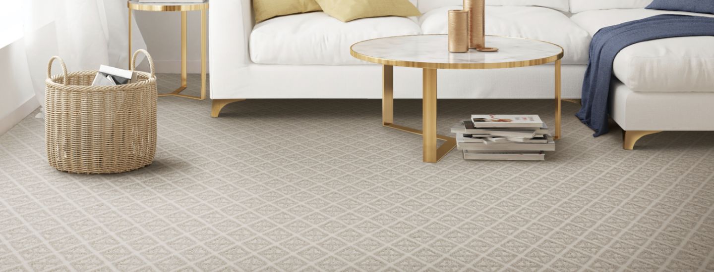 Light brown carpet with a square diamond pattern