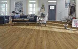 living room with brown hardwood floors