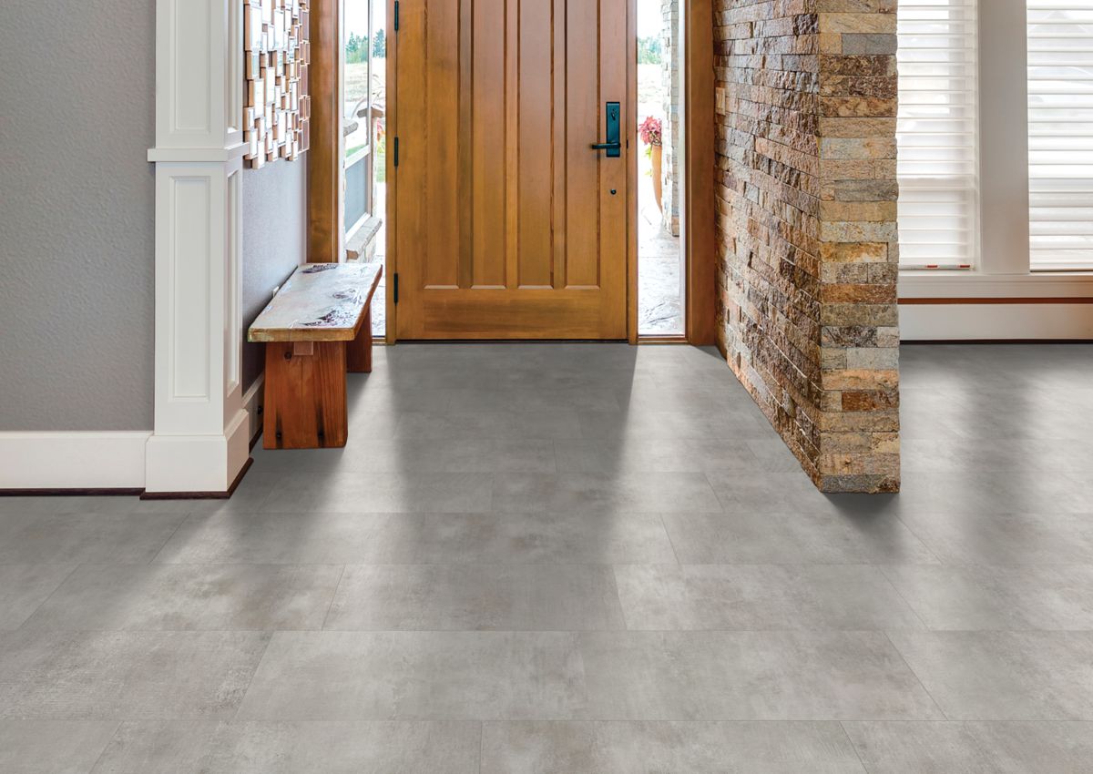 Slate gray luxury vinyl tile in home entryway