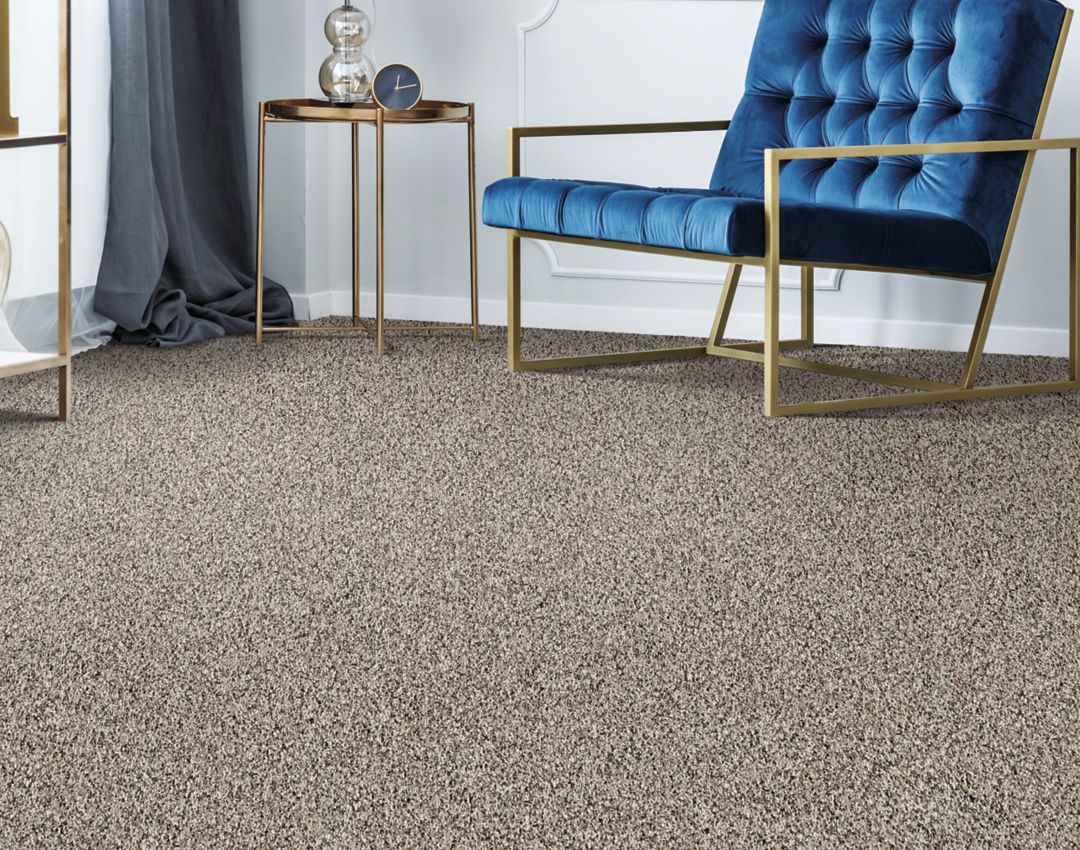 room with speckled grey carpet