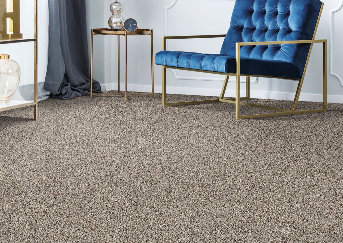 room with speckled grey carpet
