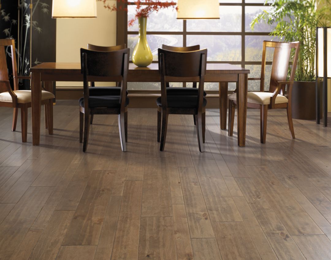 living room with brown hardwood floors