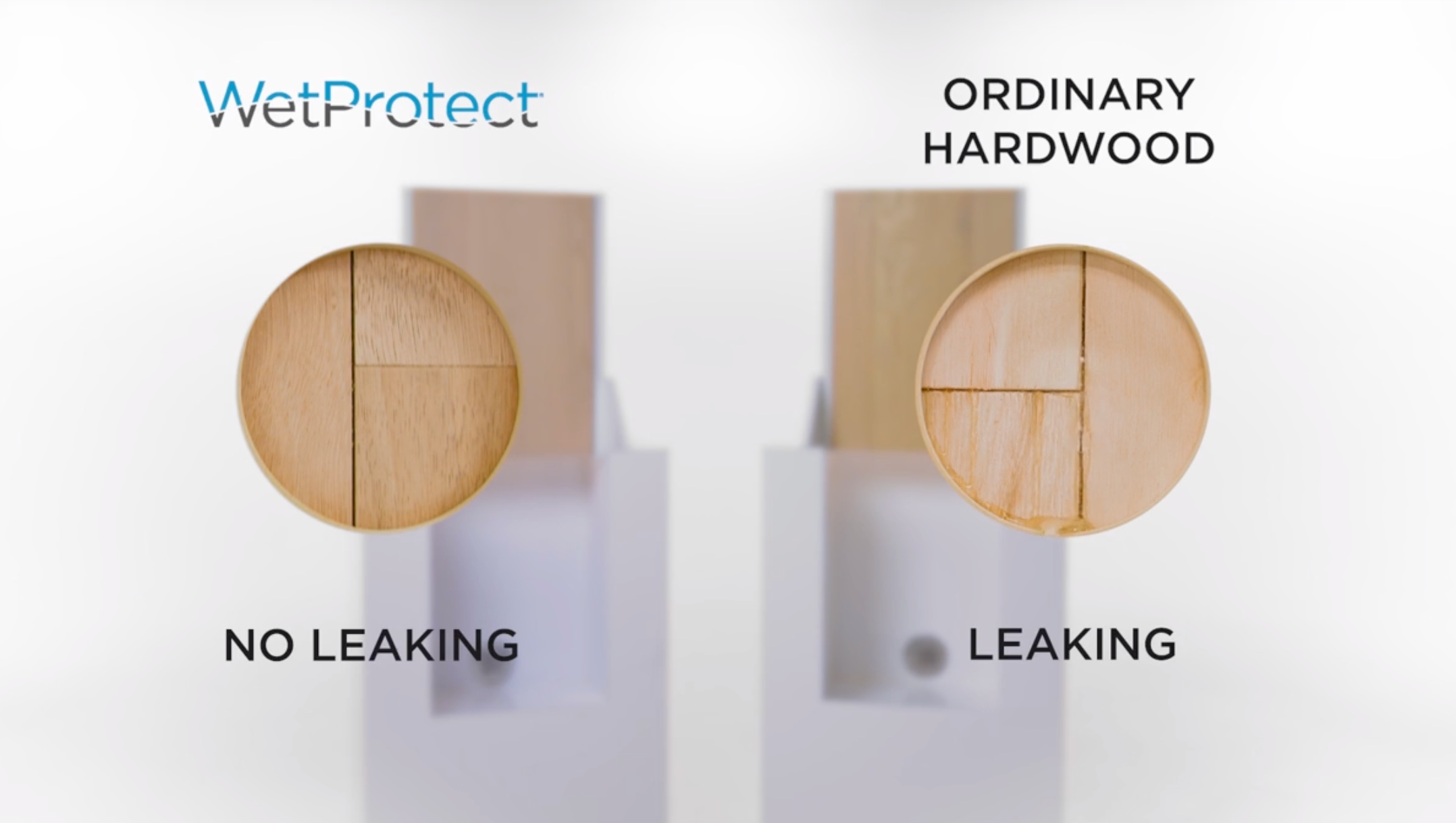 Detailed infographic demonstrating waterproof features and layers of WetProtect flooring