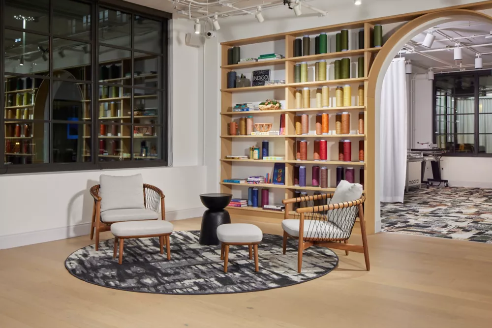 Chicago Showroom | Custom Goonj Revival Rug | Large Geo Band