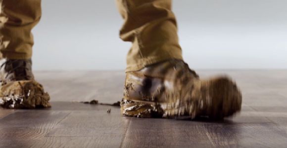 Outdoors shoes on hardwood