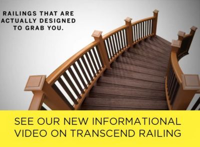Transcend beveled deck rail in Tree House brown with black aluminium balusters