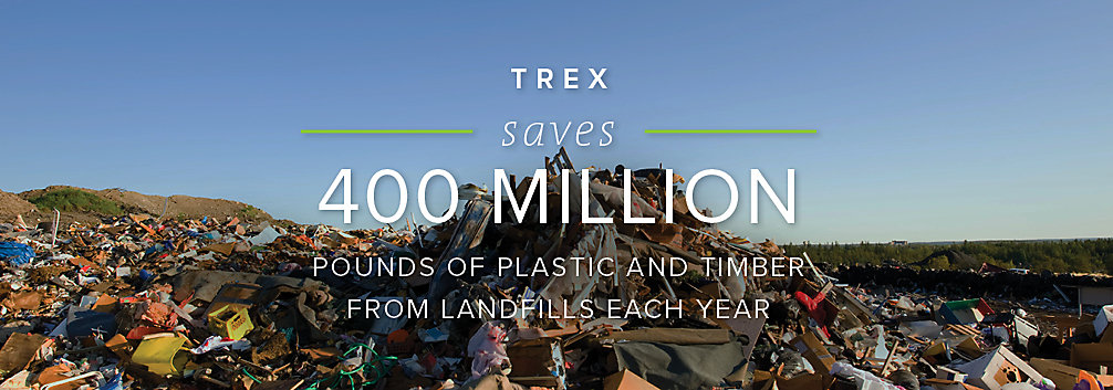 Trex's eco-friendly manufacturing processes save 400 million pounds of plastic and timber from ending up in landfills each year.