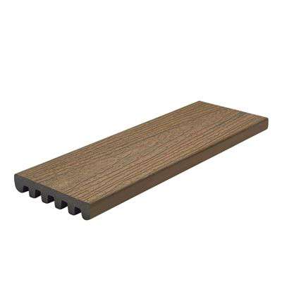 Trex Enhance square edge composite deck board in Toasted Sand brown