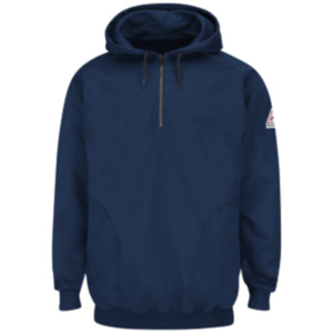 Pullover Hooded Fleece Sweatshirt with 1/4 Zip - Cotton/Spandex