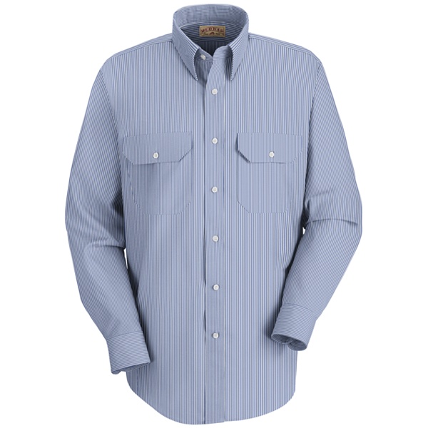 blue pin stripe long sleeve uniform shirt
