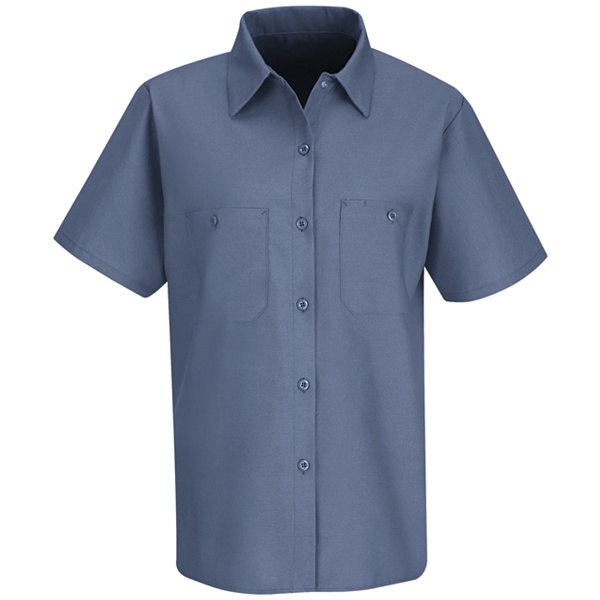 womens petrol blue short sleeve work shirt