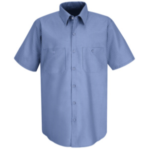 blue striped short sleeve work shirt
