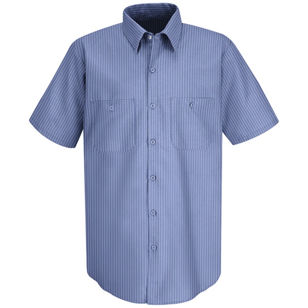 blue striped short sleeve work shirt