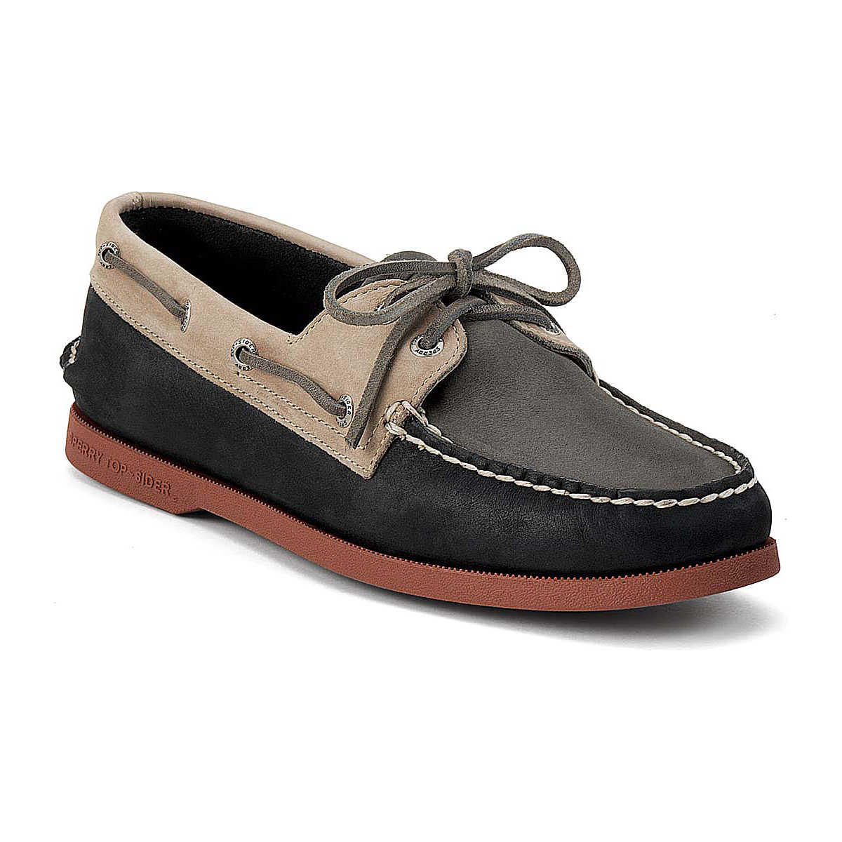 Cloud Logo Authentic Original Relaxed Leather Boat Shoe, Black / Gray / Mushroom, dynamic 1
