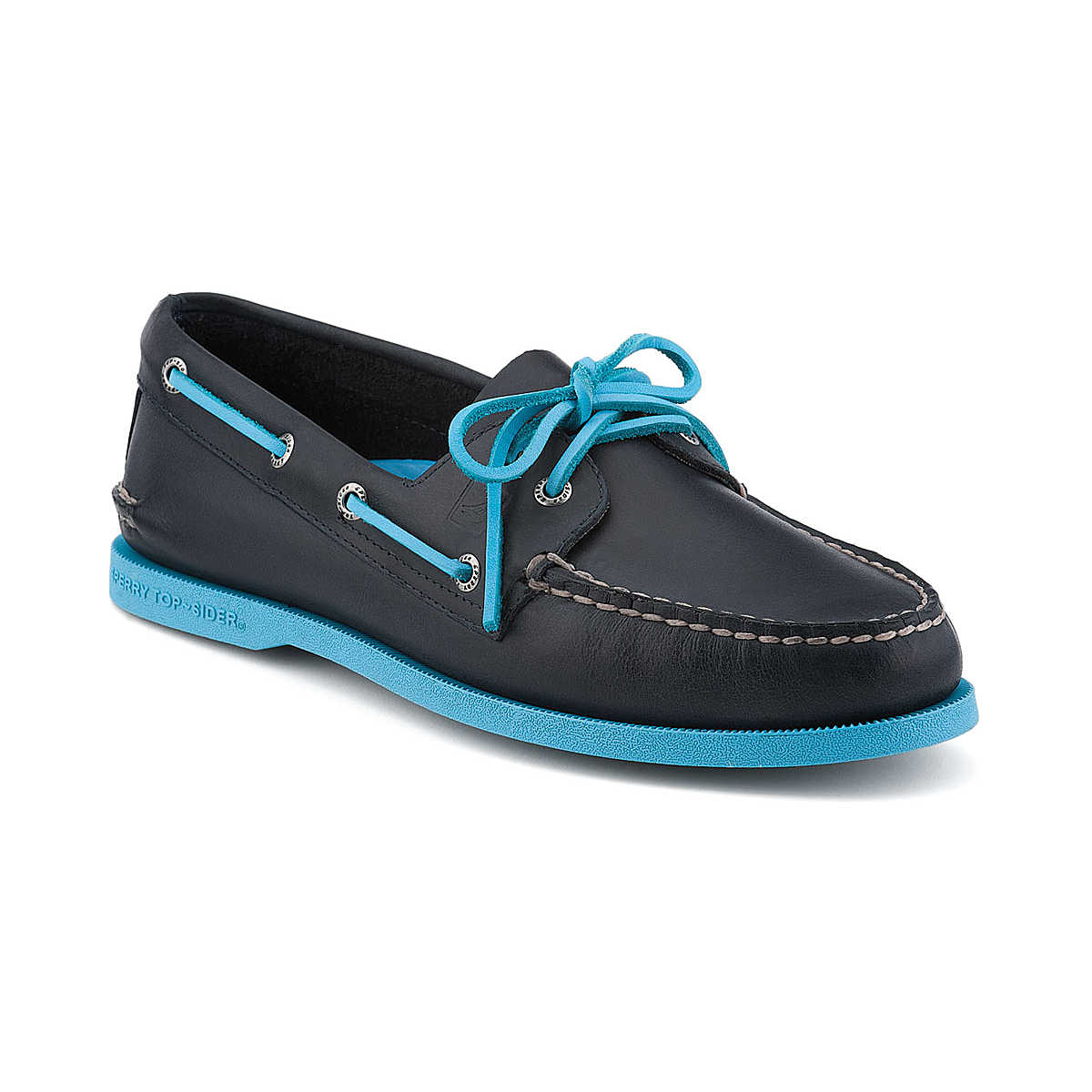 Authentic Original Color Pop 2-Eye Boat Shoe, Navy Leather / Blue, dynamic 1
