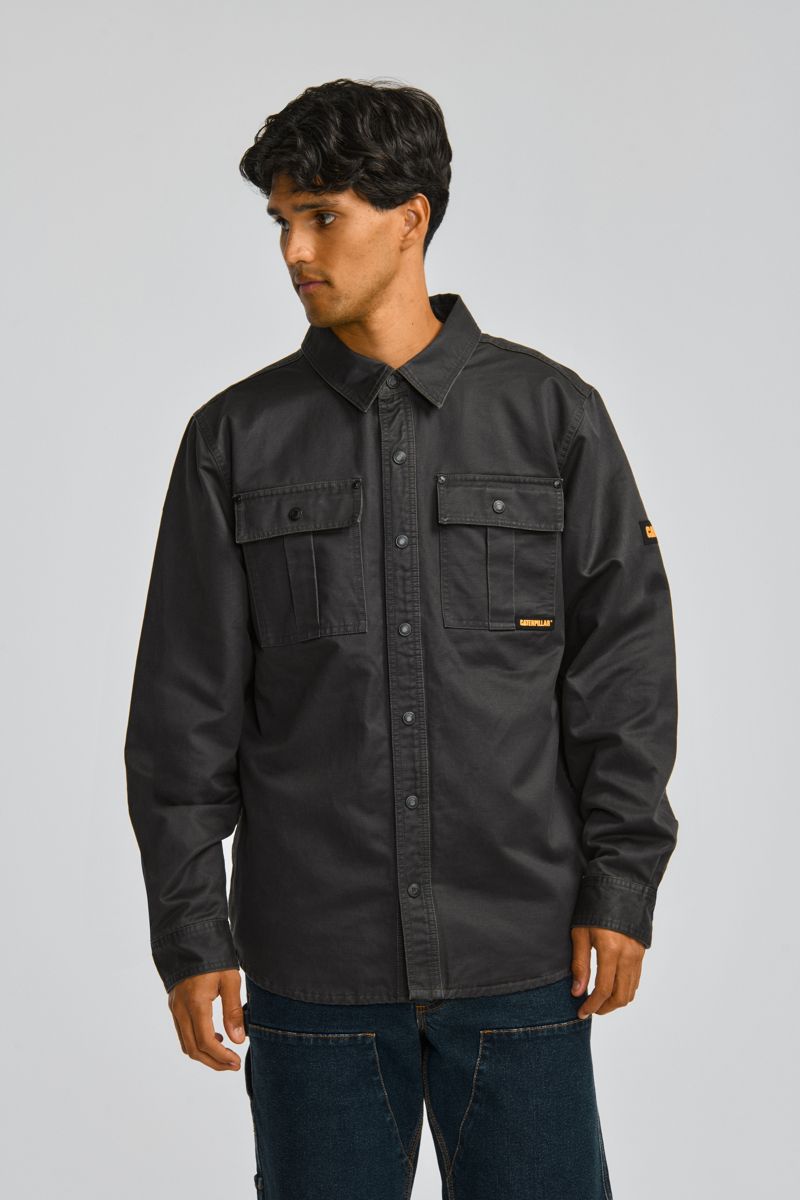 Waxed Cotton Shirt Jacket, Black, dynamic 2