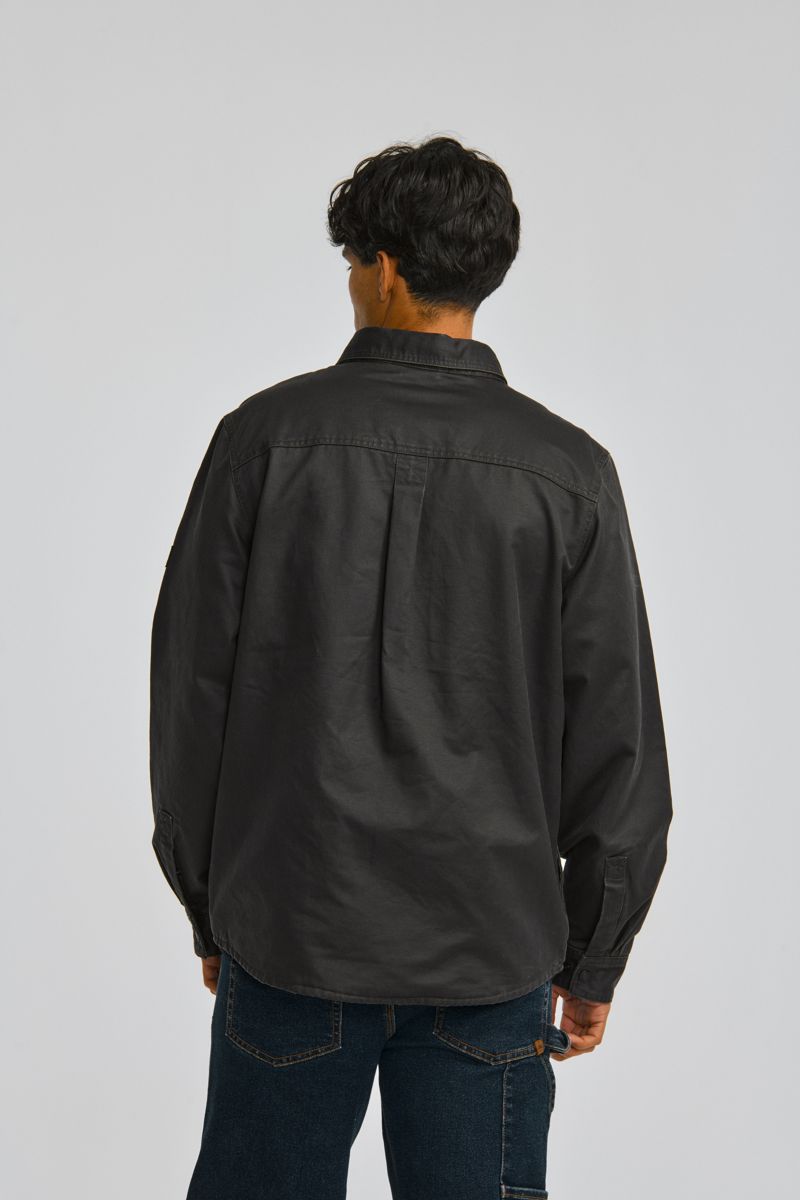 Waxed Cotton Shirt Jacket, Black, dynamic 4