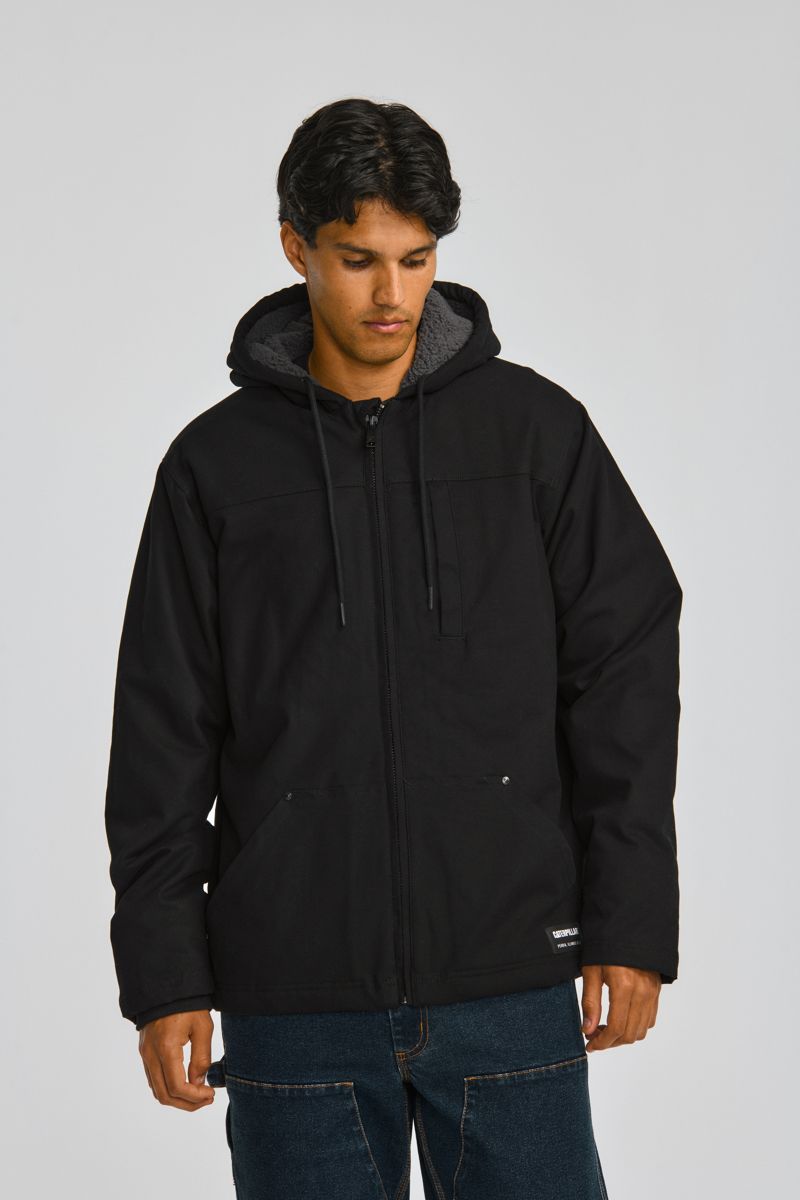 Hooded Sherpa-Lined Jacket, Black, dynamic 2