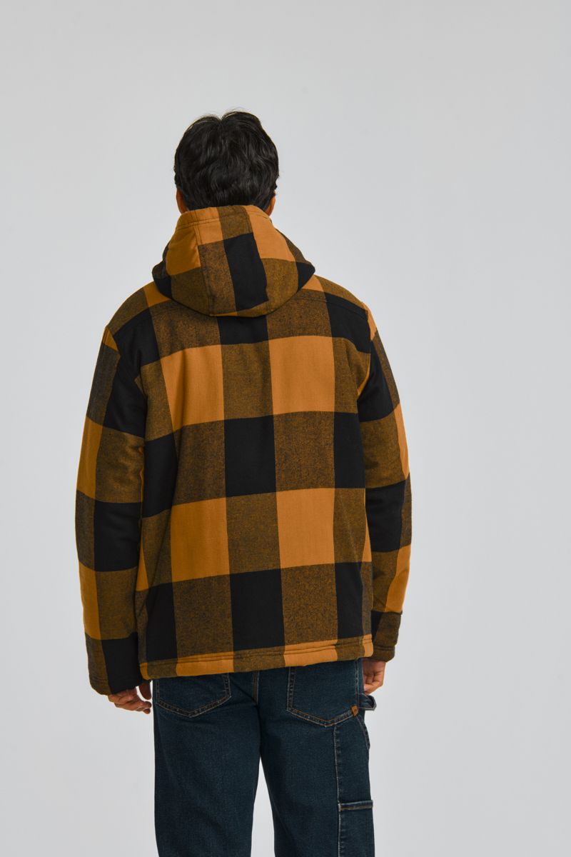 Hooded Flannel Shirt Jacket, Black | Bronze, dynamic 7