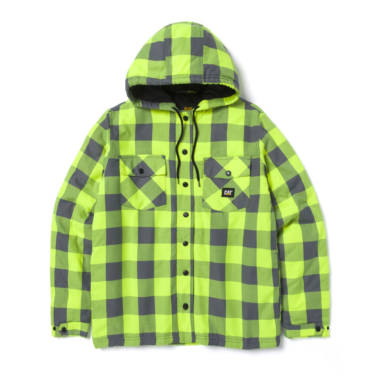 EV Hooded Flannel Shirt Jacket, Hi-Vis Yellow, dynamic 1