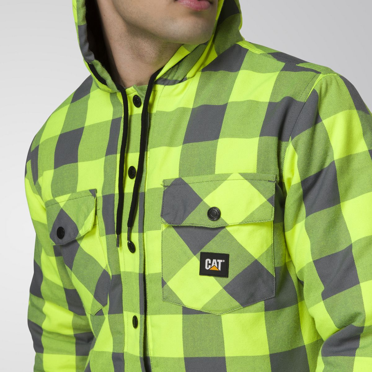 EV Hooded Flannel Shirt Jacket, Hi-Vis Yellow, dynamic 6
