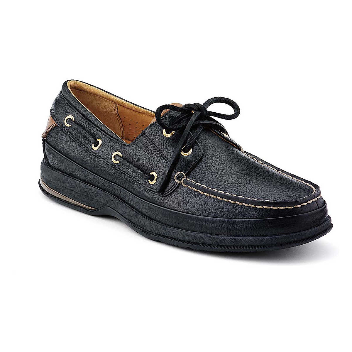 Gold ASV 2-Eye Boat Shoe, Black Leather / Tan, dynamic 1