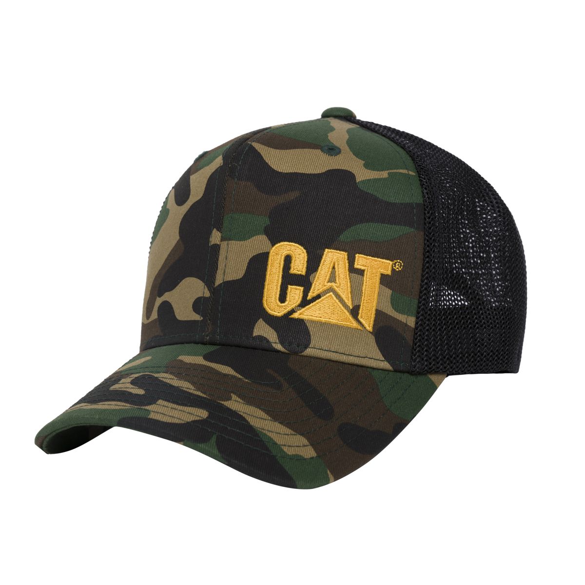 Cat Trademark Trucker Hat, Woodland Camo, dynamic