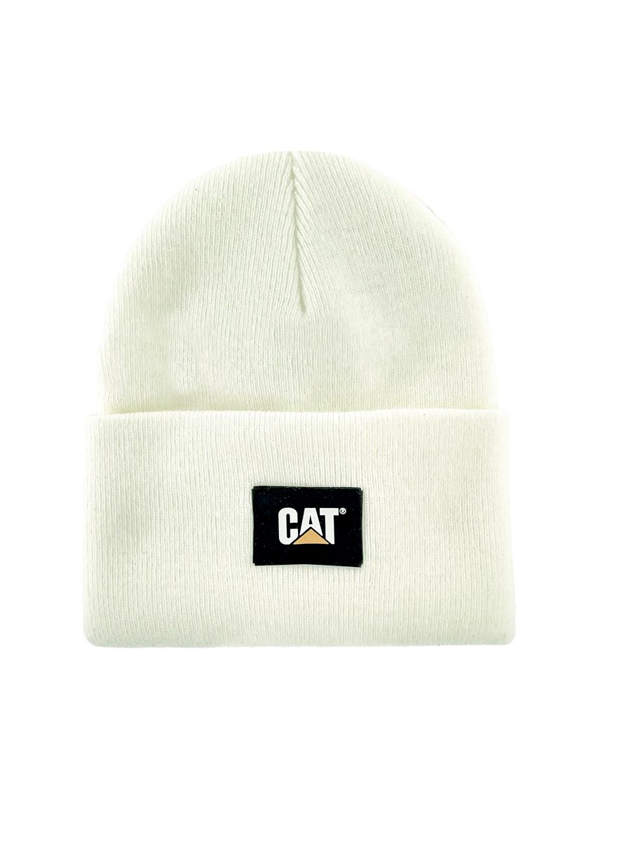 Cat Label Cuff Beanie, White, dynamic