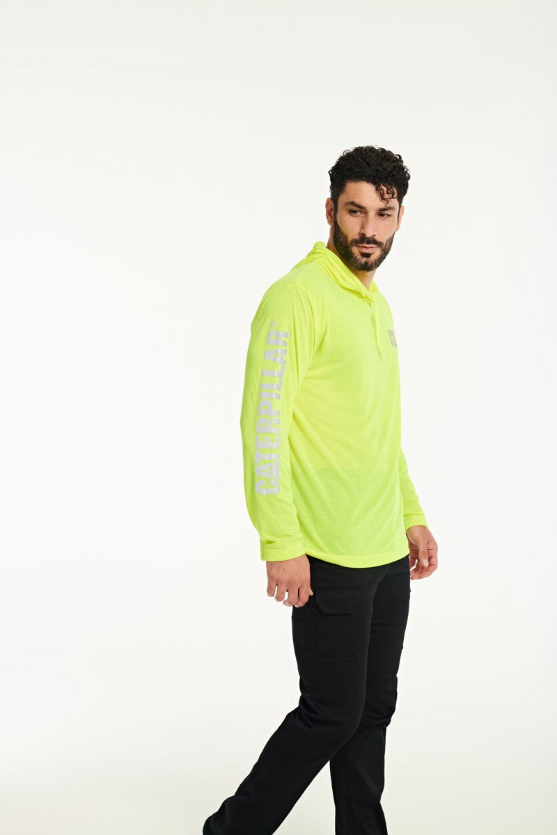 HiVis UPF Hooded Long Sleeve Tee, Yellow, dynamic 2