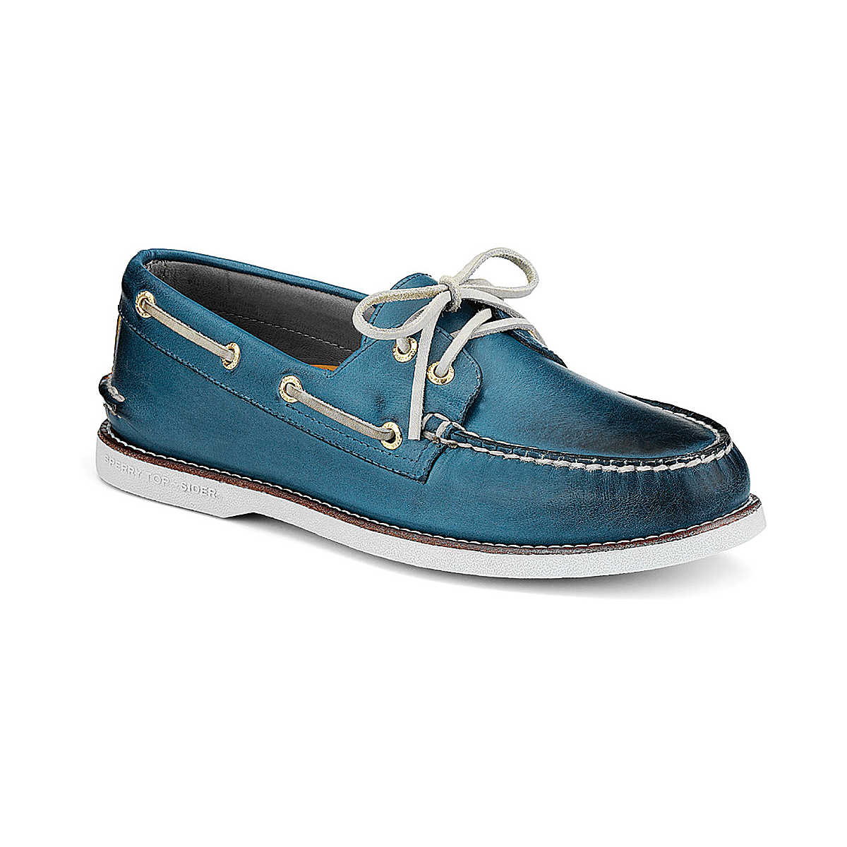 Gold Cup Authentic Original Burnished Leather 2-Eye Boat Shoe, Blue Burnished Leather, dynamic 1