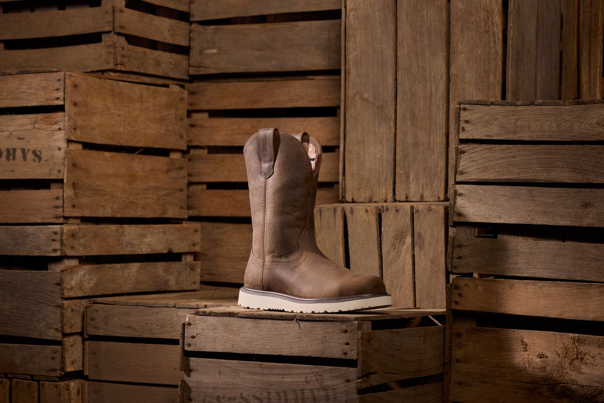 Wolverine x Jordan Davis Bronc Wedge Steel-Toe​ Waterproof Work Wellington, Dark Brown, dynamic 7