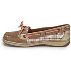 Angelfish Slip-On Boat Shoe, Linen / Coral Plaid Sequins, dynamic 3