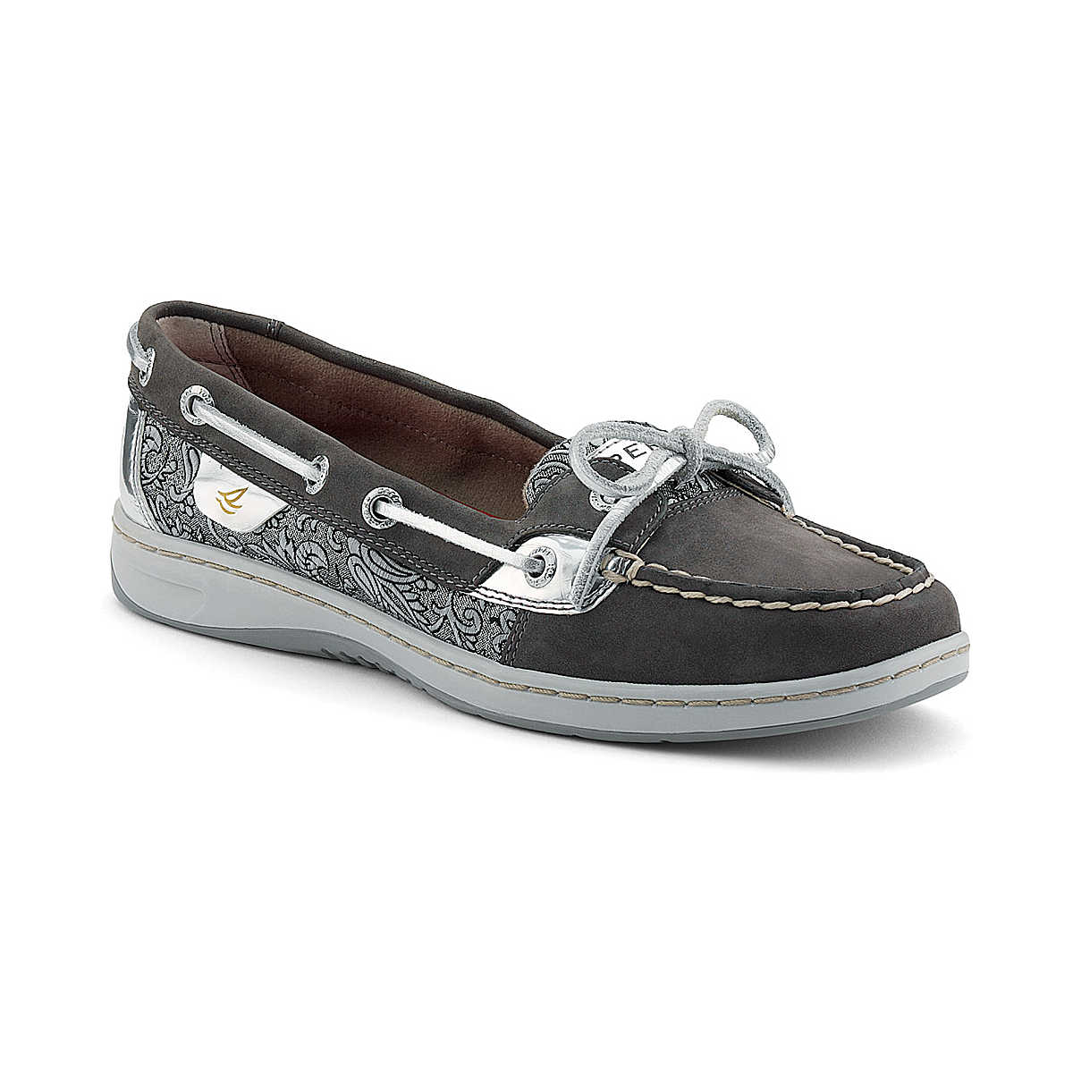 Angelfish Slip-On Boat Shoe, Graphite / Silver Floral, dynamic 1