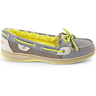 Angelfish Fur Lined Boat Shoe, Charcoal / Neon Lime Fur, dynamic 2