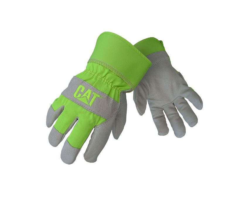 Hi Vis Leather Palm Glove, Yellow, dynamic 1
