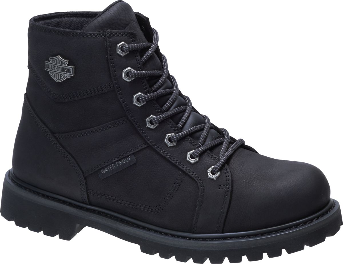 black leather composite toe boots