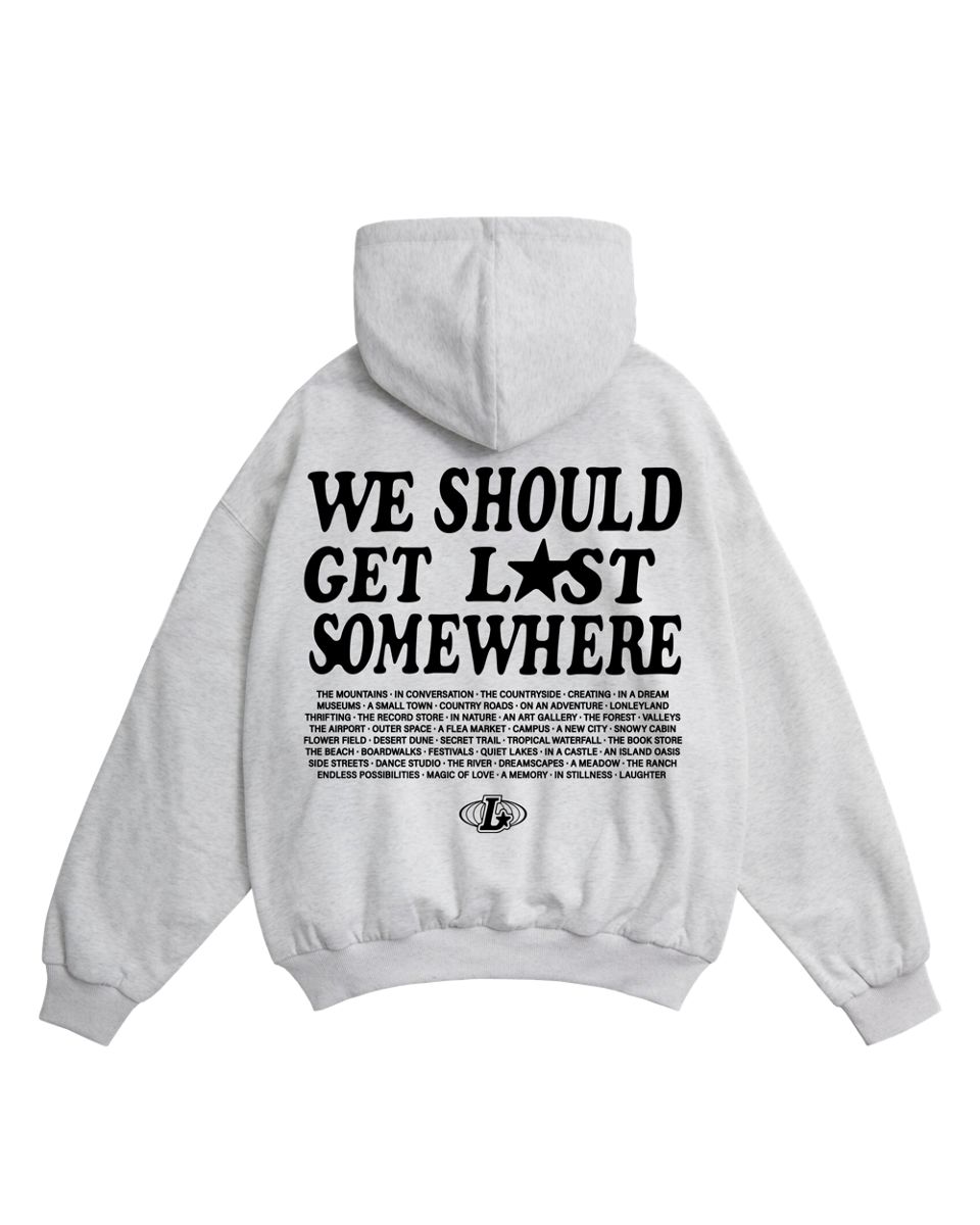 Merrell X Lonely Ghost We Should Get Lost Somewhere Hoodie, Heather Grey, dynamic 3