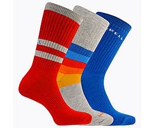 Day Hiker Wool Cushioned Crew Sock 3-Pack, Red Assorted, dynamic