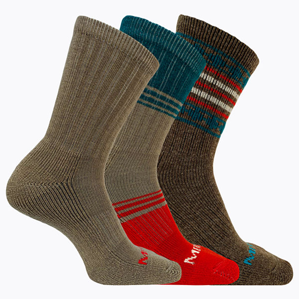 Holiday Thermal Wool Blend Crew 3 Pack Sock, Brown Assorted, dynamic