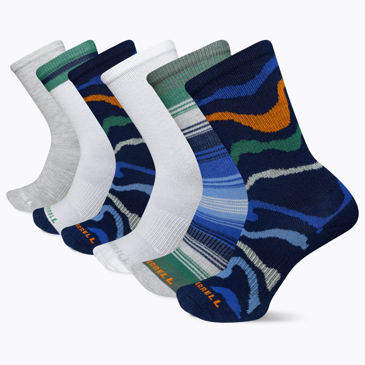 Everyday Crew Sock 6-Pack, Blue Assorted, dynamic