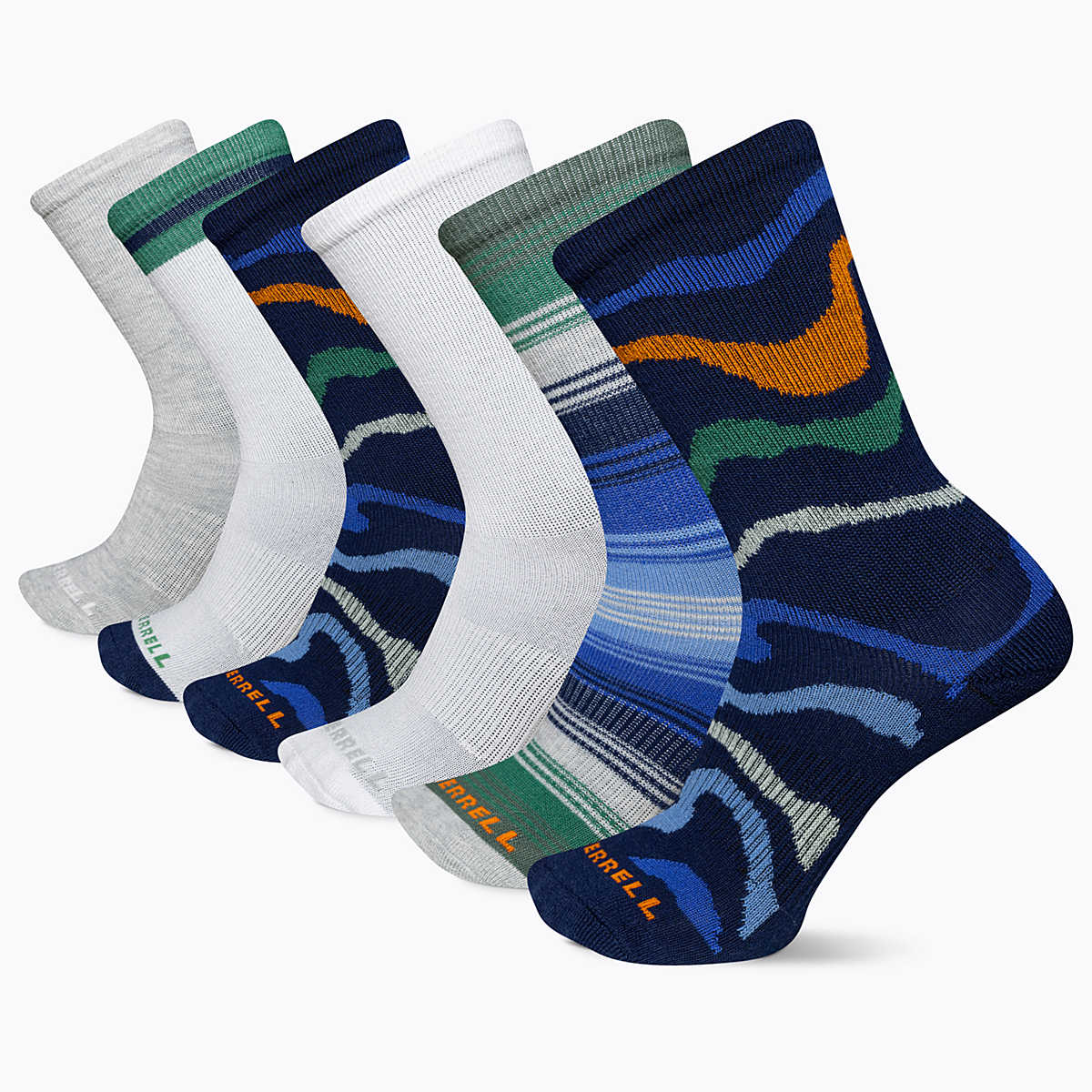 Everyday Crew Sock 6-Pack, Blue Assorted, dynamic 1