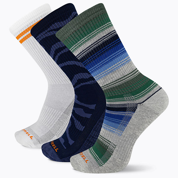 Recycled Everyday Crew Sock 3 Pack, Blue Assorted, dynamic