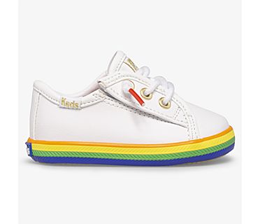 Kickstart Crib Sneaker, White/Rainbow, dynamic