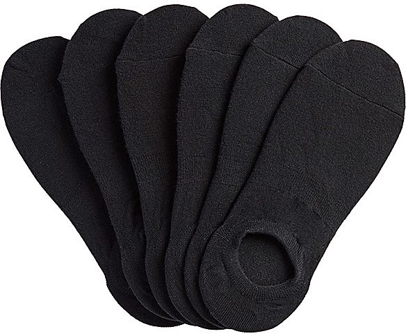6 Pk High Cut Liner Socks, Black, dynamic
