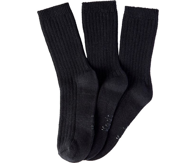 3 Pk Crew Boot Socks, Black, dynamic