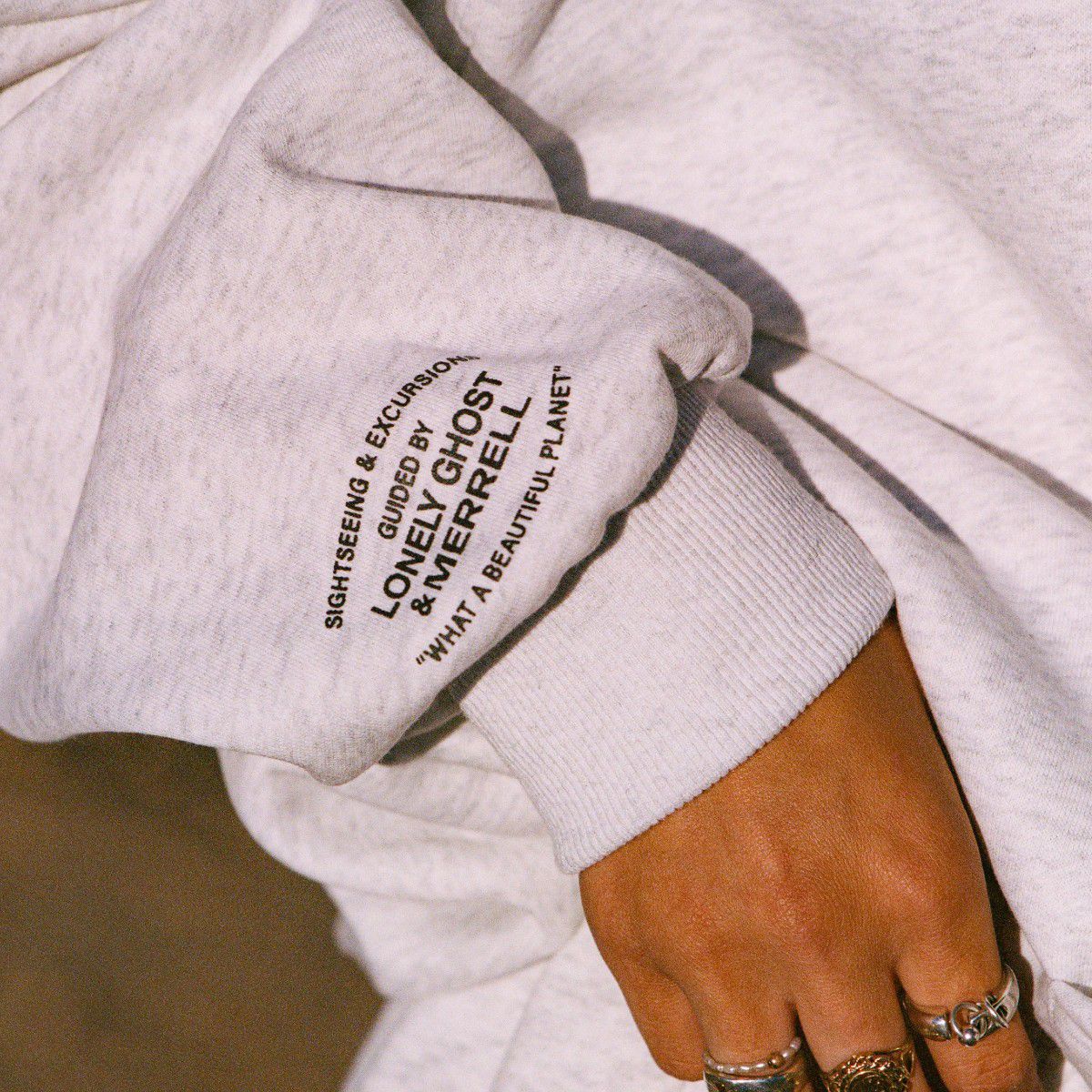 Merrell X Lonely Ghost We Should Get Lost Somewhere Hoodie, Heather Grey, dynamic 5