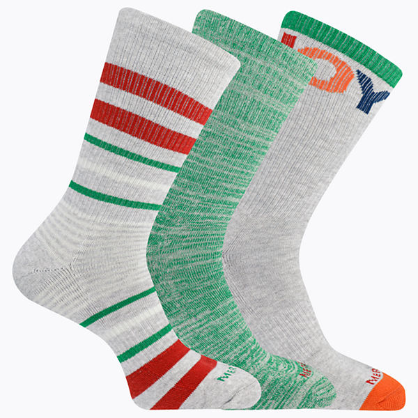 Stripes of Joy Crew 3 Pack Sock, Grey Assorted, dynamic