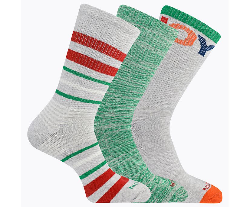 Stripes of Joy Crew 3-Pack Sock, Grey Assorted, dynamic