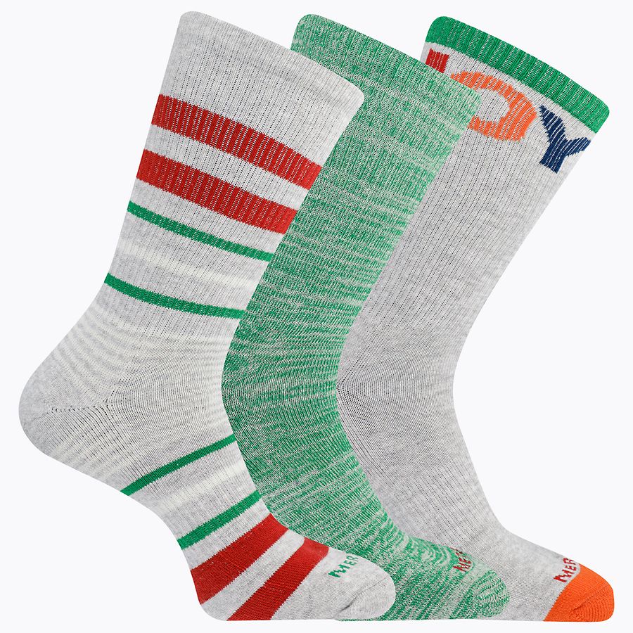 Stripes of Joy Crew 3 Pack Sock, Grey Assorted, dynamic 1