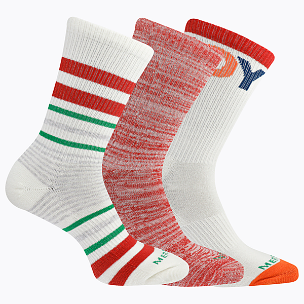 Stripes of Joy Crew 3-Pack Sock, Red Assorted, dynamic